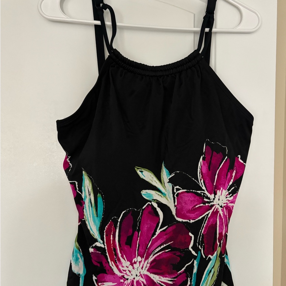 Floral Purple and Blue Spaghetti Strap Tankini Tops - Picture 7 of 10